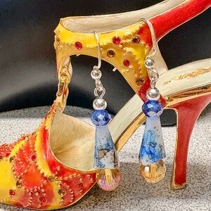 Blue and Gold Teardrop Earrings